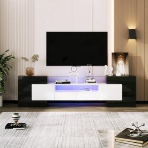Elegante TV mobile con Pannello Basso, Luminoso Bianco e Ne…