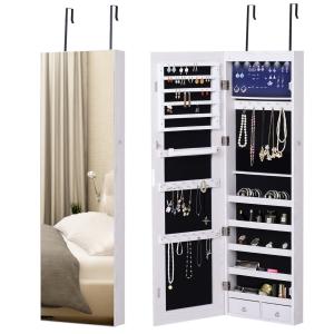 HOMCOM Specchiera Portagioielli con 6 Luci LED e Spazi Port…