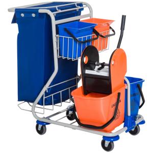 HOMCOM Carrello Pulizie Professionale con 4 Secchi 18l/6l,…