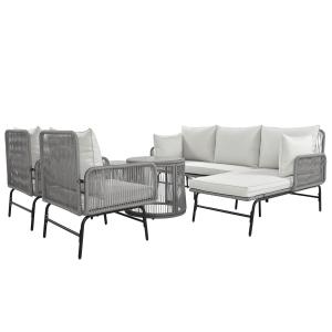 Set da giardino a 6 pezzi, corda intrecciata a mano con tel…