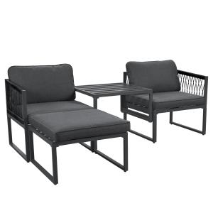 Set da giardino con 2 poltrone e 2 sgabelli, struttura in m…