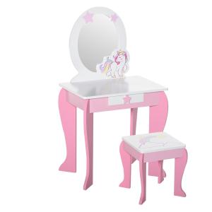HOMCOM Specchiera Giocattolo Toeletta con Cassetto e Sgabel…