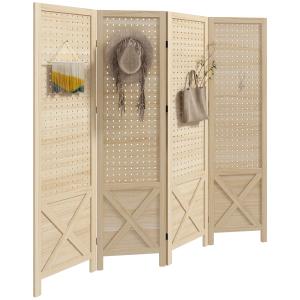 HOMCOM Paravento interno in legno 4 pannelli separatore di…