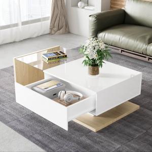 Tavolino da Salotto Moderno in Legno con Vetro e LED, 105x5…