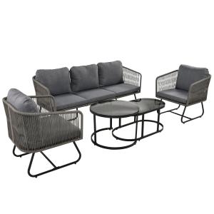 Set da giardino lounge a 5 pezzi con corda, piedi regolabil…
