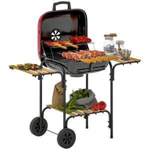 Outsunny Barbecue a Carbone con 3 Ripiani e Ruote, Coperchi…