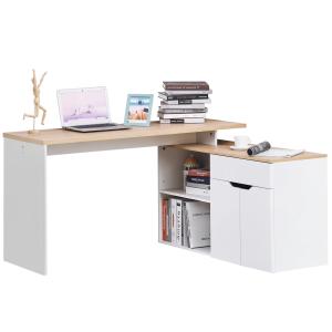 HOMCOM Scrivania Angolare con Libreria a 2 Ripiani, Armadie…