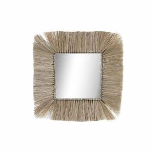 Home Decor Crystal Natural Jute 55x3x55 Cm Wall Mirror Beige