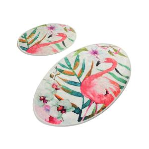 Wellhome Bathroom Rug Set Flamingo 2 Pieces Multicolor