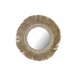 Home Decor Crystal Natural Jute 60x2x60 Cm Wall Mirror Beige