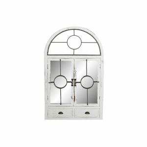 Home Decor Metal Wood Windows 56x3x92 Cm Wall Mirror Bianco