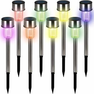 Set 8 x Lampade da giardino LED multicolore in acciaio inox