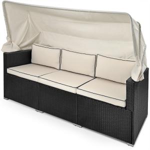 Divano da esterno nero-crema polyrattan 210x70x70cm