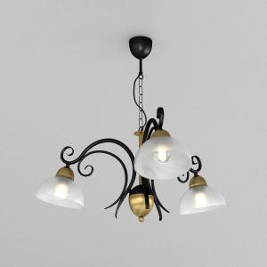 Luminex Lampadario Flora, 3 paralumi di vetro, nero/ottone