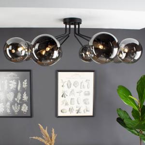 Eco-Light Plafoniera Neptun nero, 8 sfere di vetro fumè