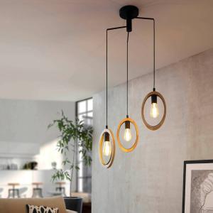 EGLO Sospensione Basildon, dettagli legno 3 luci rondò
