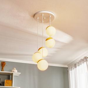 Eko-Light Lampada sospens Sfera 5 luci vetro/legno chiaro