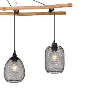 Globo Lampada sosp Lioni di legno 4 paralumi metallo