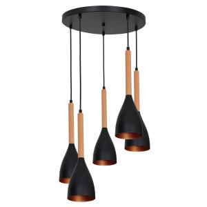 Luminex Sospensione Muza 5 luci tonda nero/oro/legno